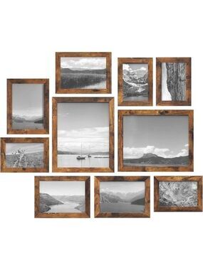 Rustic Brown Picture Frame Set 10 Pack Wall Collage Photo Frames Home Decor